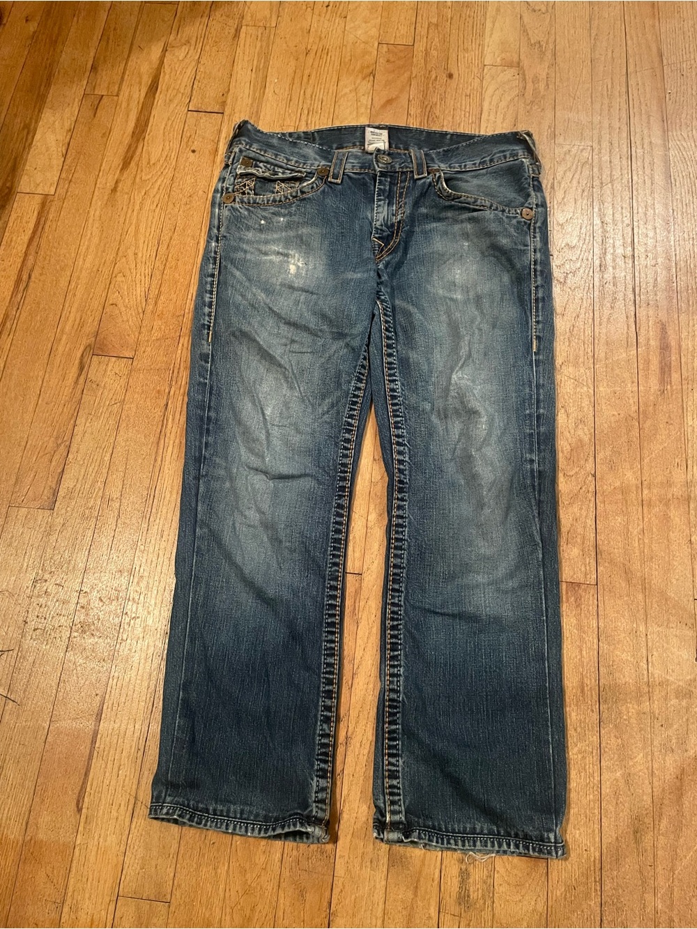 True Religion Men's Distressed Dark Blue Straight Jeans